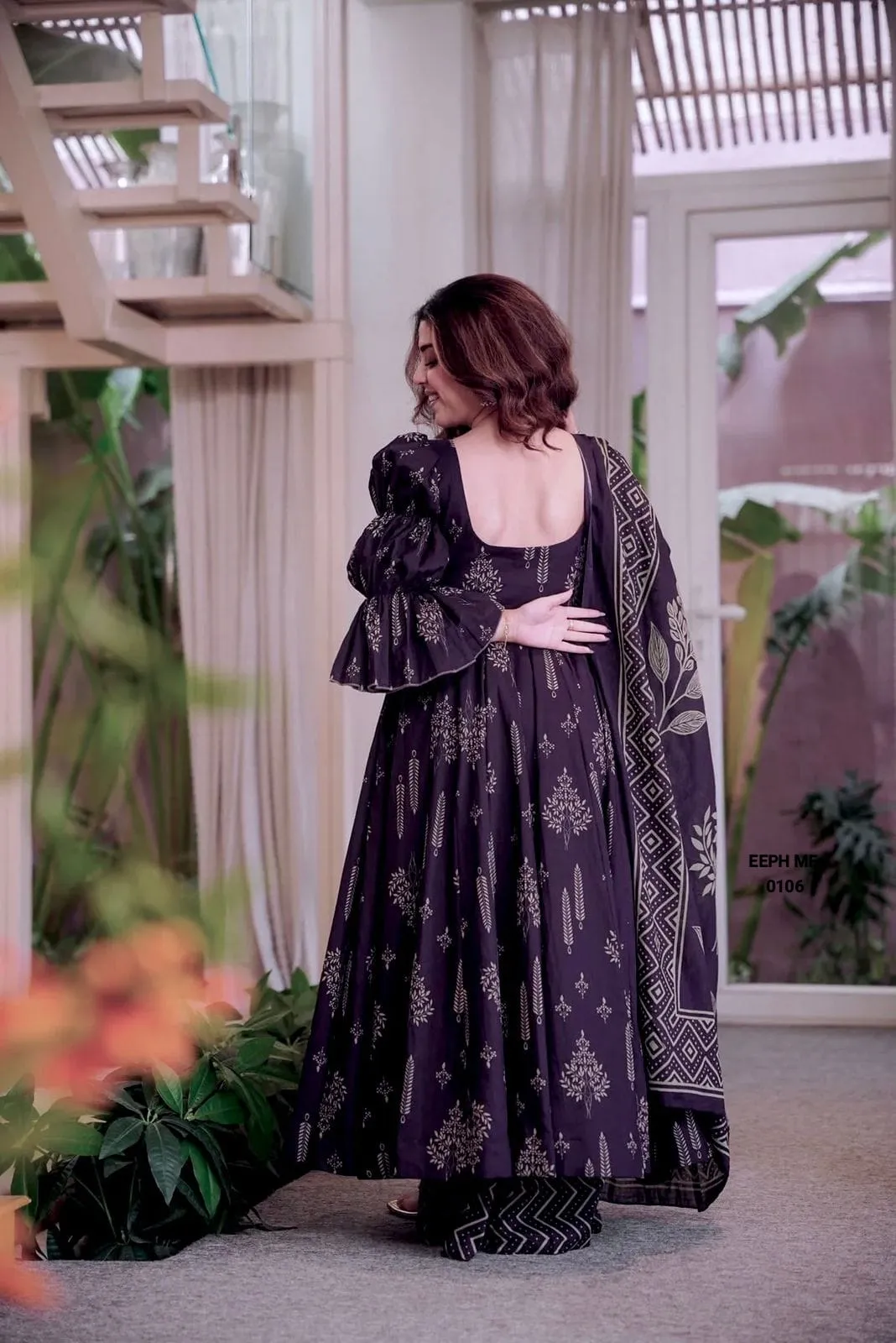 Anarkali Salwar Maslin Cotton With Digital Print Work Fully Sleevs Set